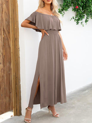 Summer Deluxe Slit A-Line Off Shoulder Maxi Dress - MXSTUDIO.COM