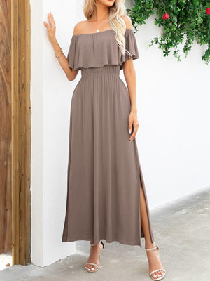 Summer Deluxe Slit A-Line Off Shoulder Maxi Dress - MXSTUDIO.COM