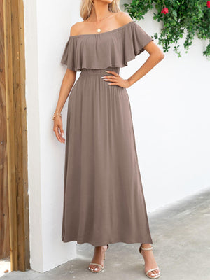 Summer Deluxe Slit A-Line Off Shoulder Maxi Dress - MXSTUDIO.COM