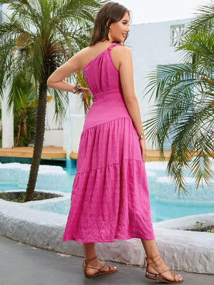 Summer Divine Midi Pink One Shoulder Dress - MXSTUDIO.COM