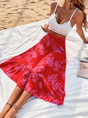 Summer Extravagance Ruffle Floral Midi Skirt - MXSTUDIO.COM