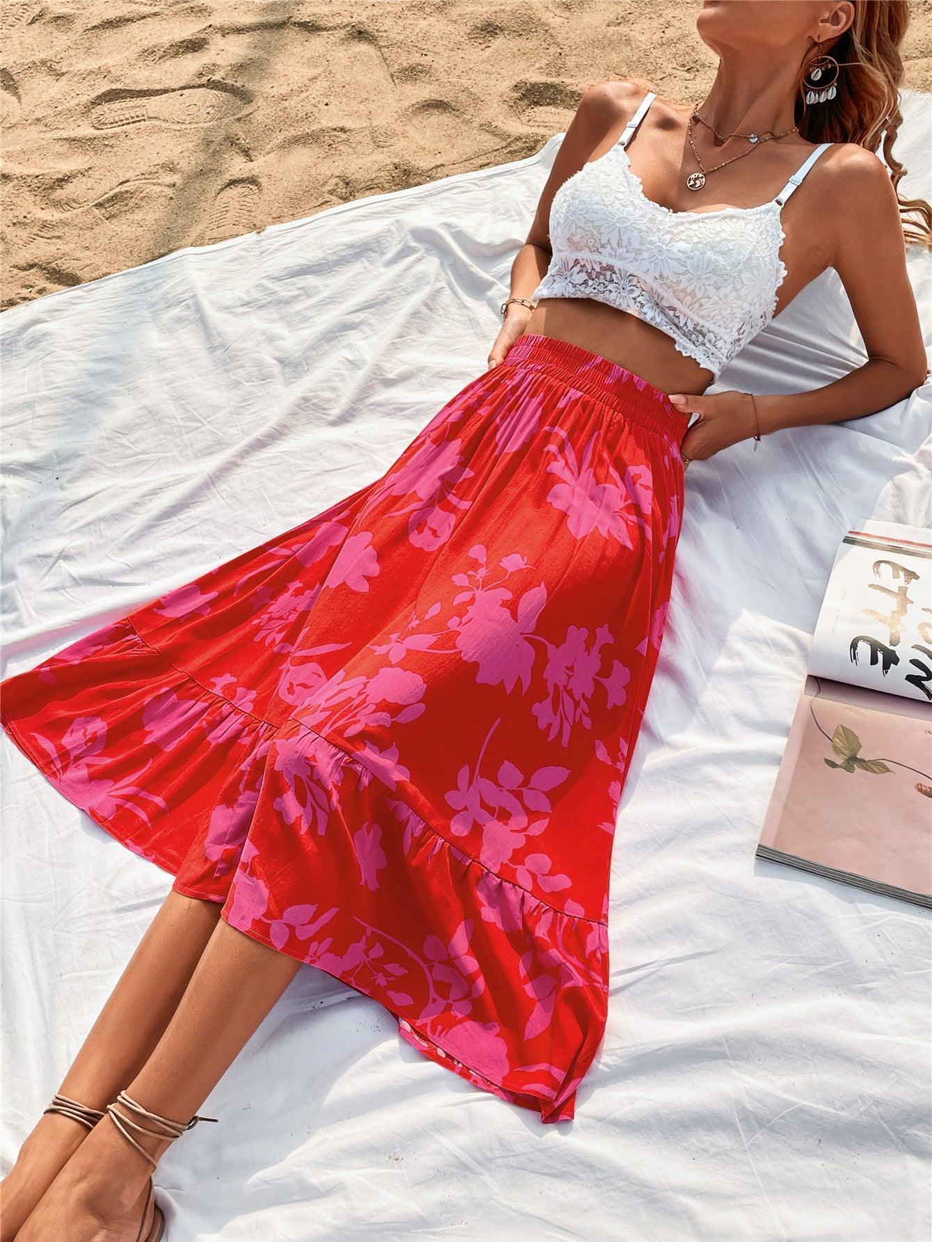 Summer Extravagance Ruffle Floral Midi Skirt - MXSTUDIO.COM