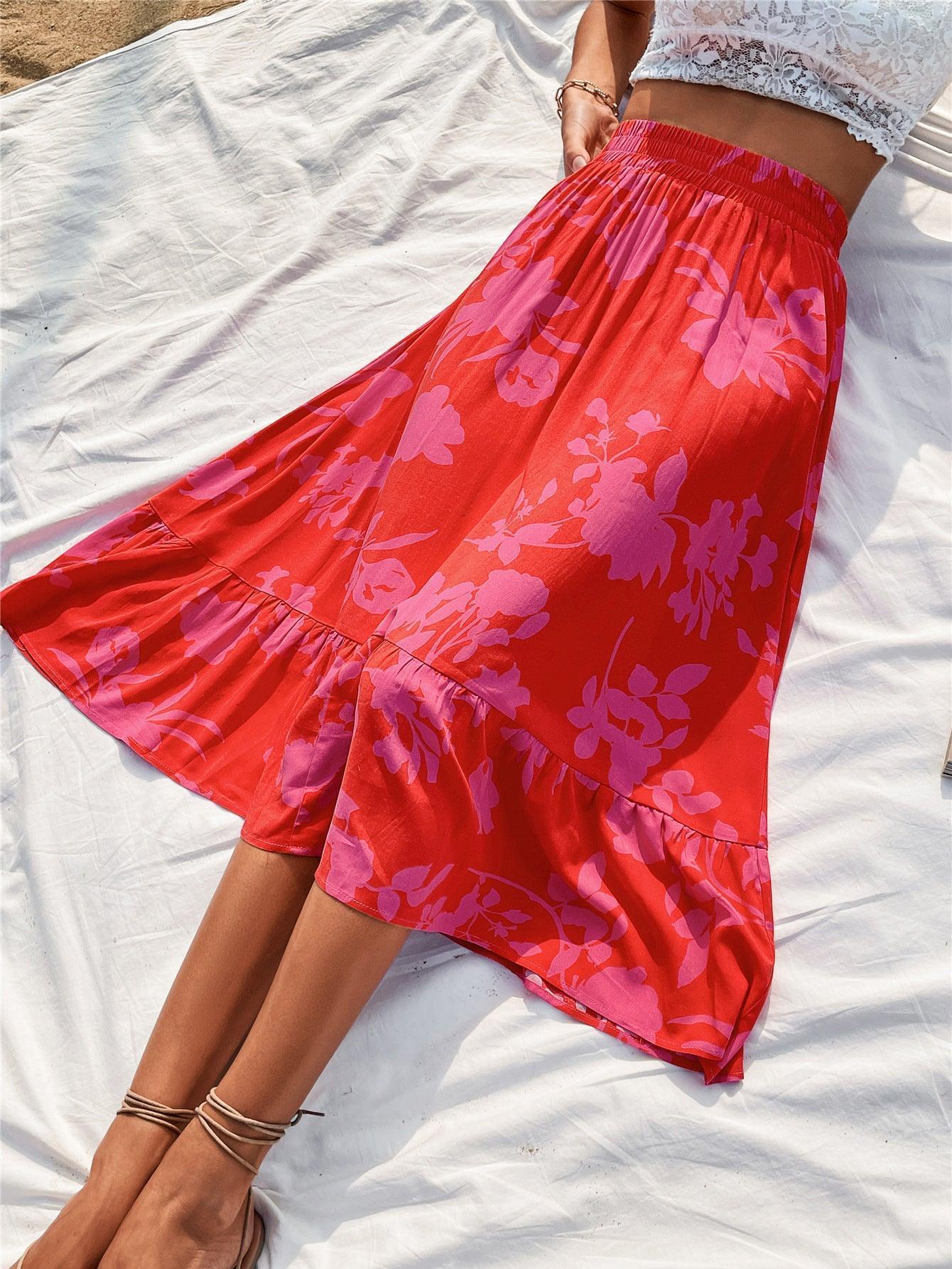 Summer Extravagance Ruffle Floral Midi Skirt - MXSTUDIO.COM