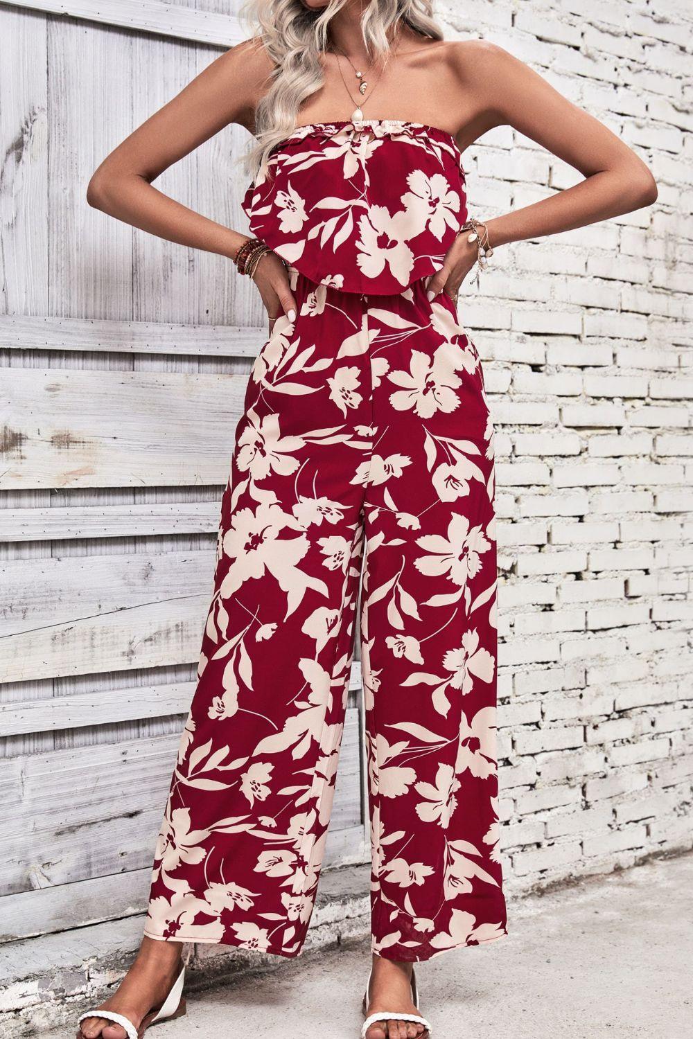 Summer Favorite Floral Strapless Wide Leg Jumpsuit - MXSTUDIO.COM - Stylish Womens Clothing