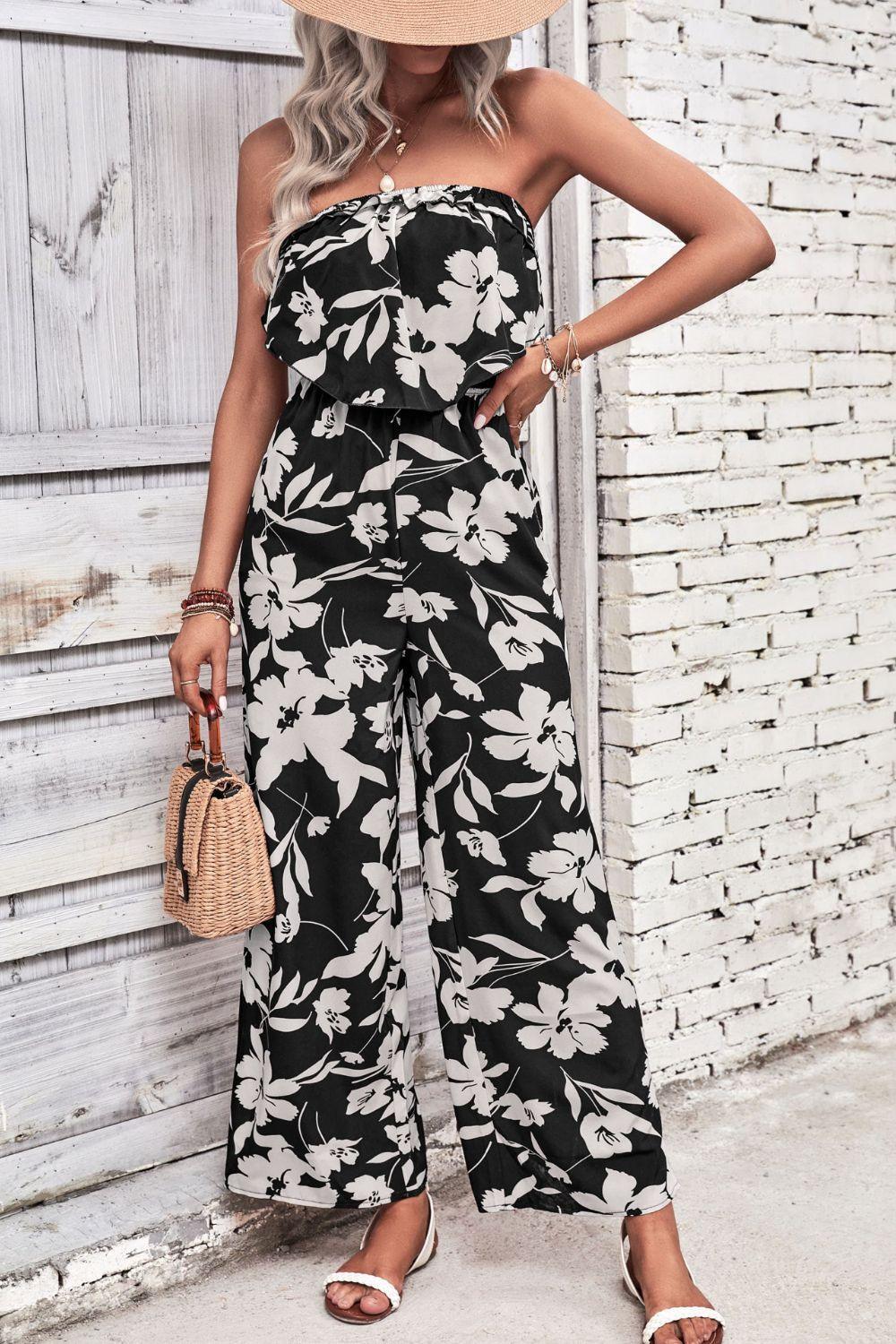 Summer Favorite Floral Strapless Wide Leg Jumpsuit - MXSTUDIO.COM - Stylish Womens Clothing