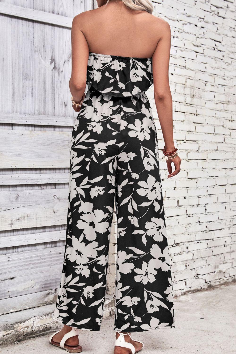 Summer Favorite Floral Strapless Wide Leg Jumpsuit - MXSTUDIO.COM - Stylish Womens Clothing