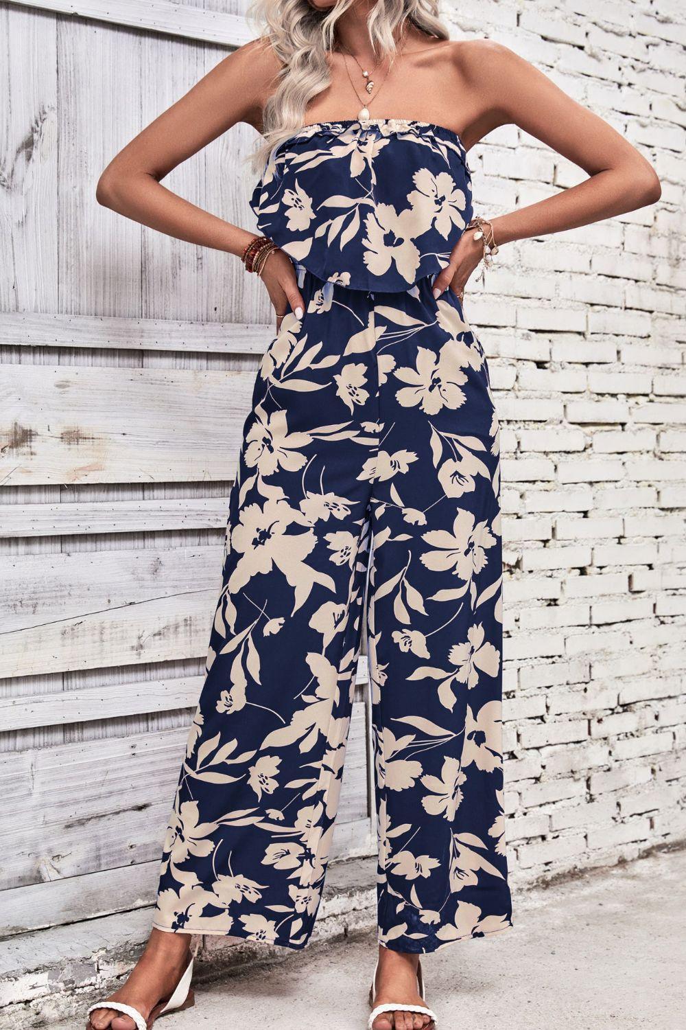 Summer Favorite Floral Strapless Wide Leg Jumpsuit - MXSTUDIO.COM - Stylish Womens Clothing