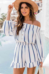 Summer Flair Striped Off Shoulder Romper - MXSTUDIO.COM