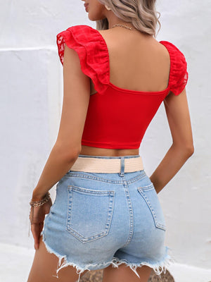 Summer Flame Red Square Neck Crop Top - MXSTUDIO.COM