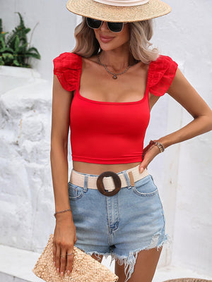 Summer Flame Red Square Neck Crop Top - MXSTUDIO.COM