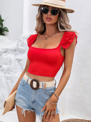 Summer Flame Red Square Neck Crop Top - MXSTUDIO.COM