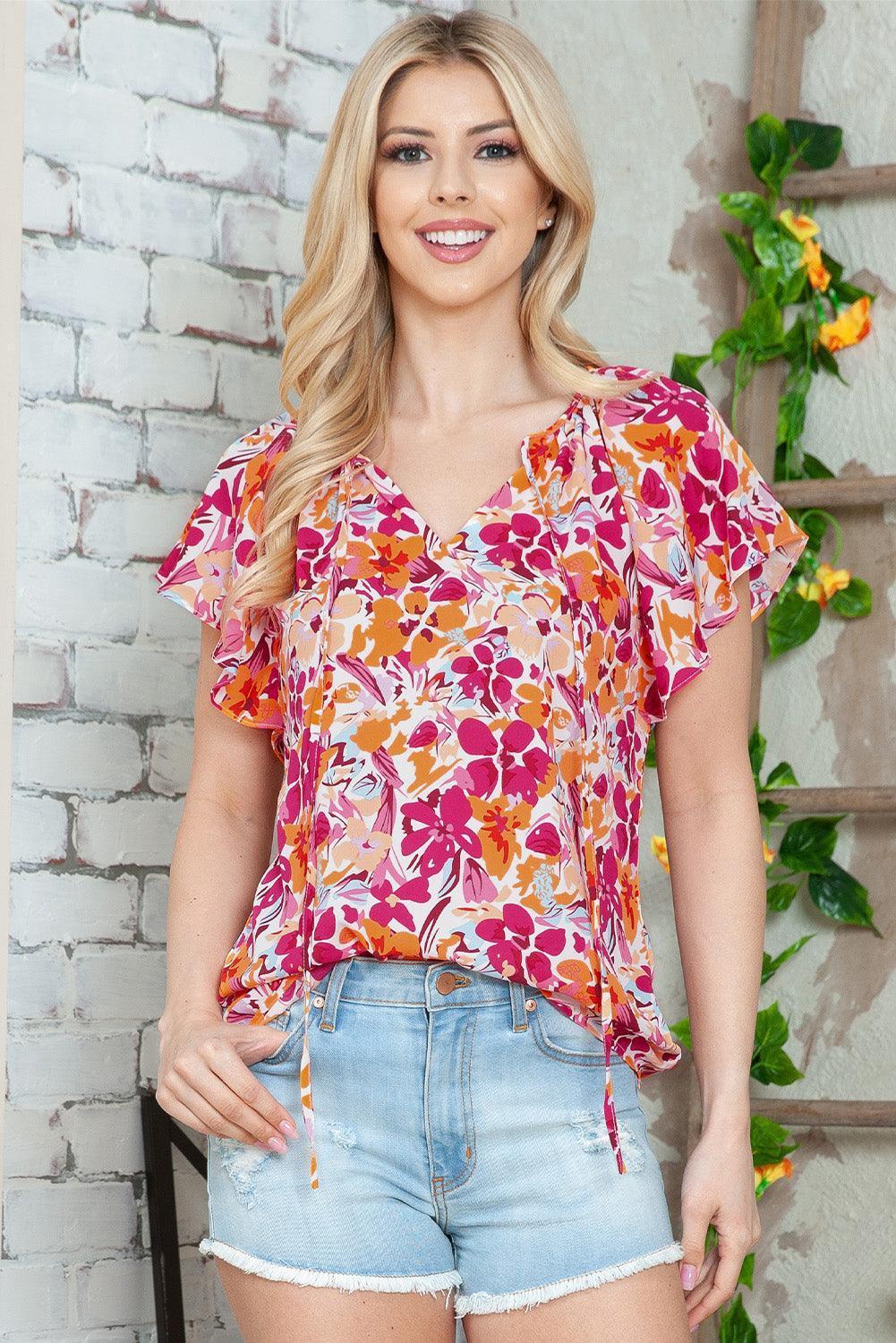 Summer Fresh Floral Flutter Sleeve Blouse - MXSTUDIO.COM