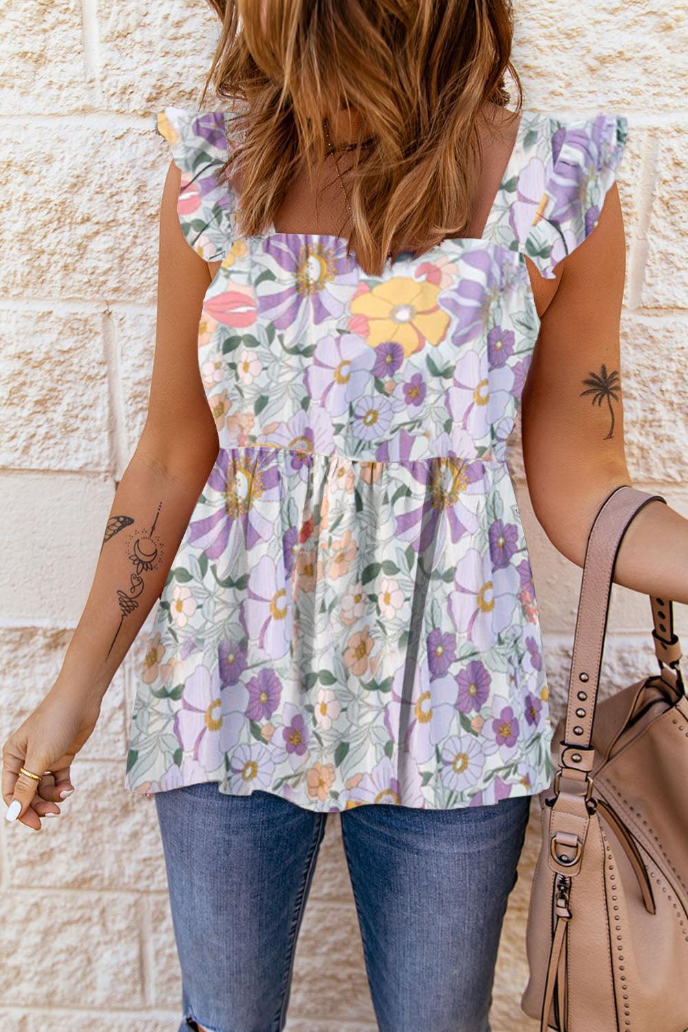 Summer Fresh Floral Sleeveless Babydoll Blouse - MXSTUDIO.COM