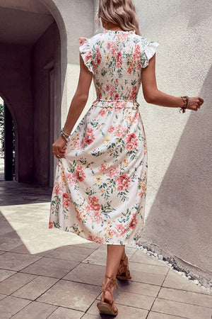 Summer Fresh Floral Slit Butterfly Sleeve Midi Dress - MXSTUDIO.COM