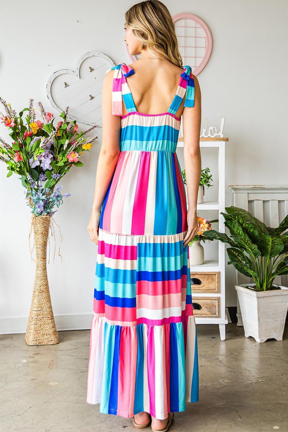 Summer Fresh Striped Sleeveless Maxi Dress - MXSTUDIO.COM