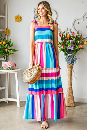 Summer Fresh Striped Sleeveless Maxi Dress - MXSTUDIO.COM