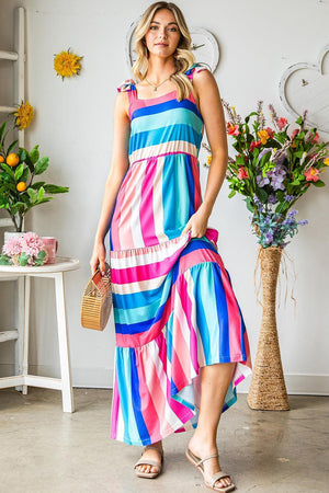 Summer Fresh Striped Sleeveless Maxi Dress - MXSTUDIO.COM