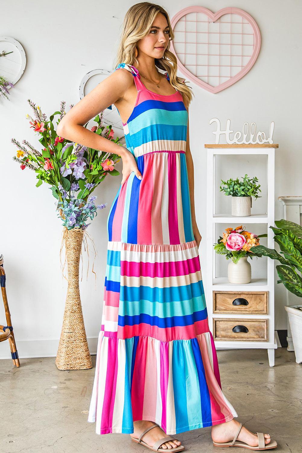 Summer Fresh Striped Sleeveless Maxi Dress - MXSTUDIO.COM