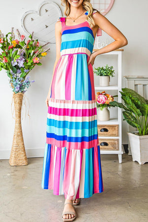 Summer Fresh Striped Sleeveless Maxi Dress - MXSTUDIO.COM