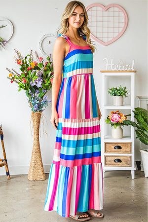 Summer Fresh Striped Sleeveless Maxi Dress - MXSTUDIO.COM