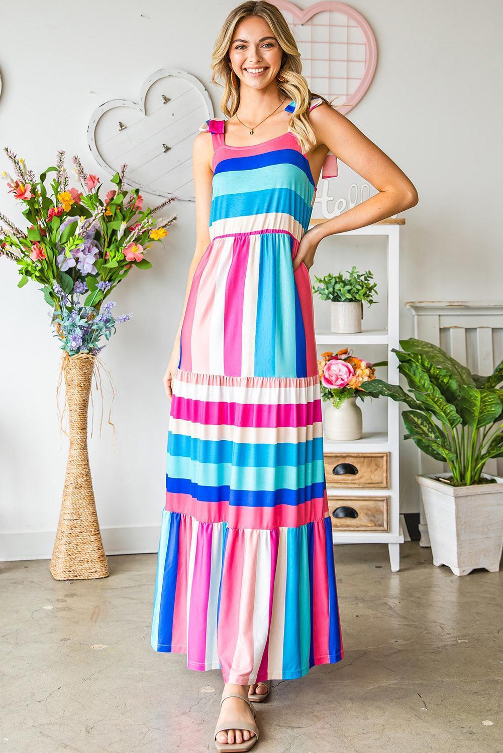 Summer Fresh Striped Sleeveless Maxi Dress - MXSTUDIO.COM