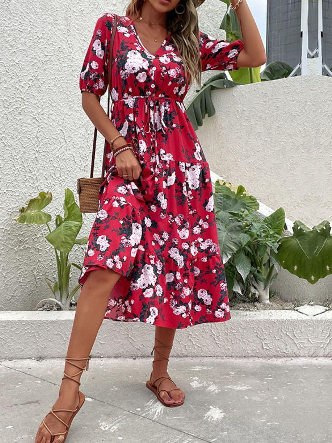 Summer Getaway Floral Split Midi Dress - MXSTUDIO.COM