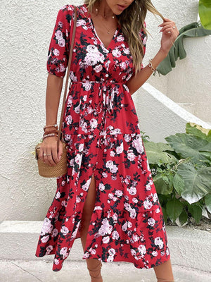 Summer Getaway Floral Split Midi Dress - MXSTUDIO.COM