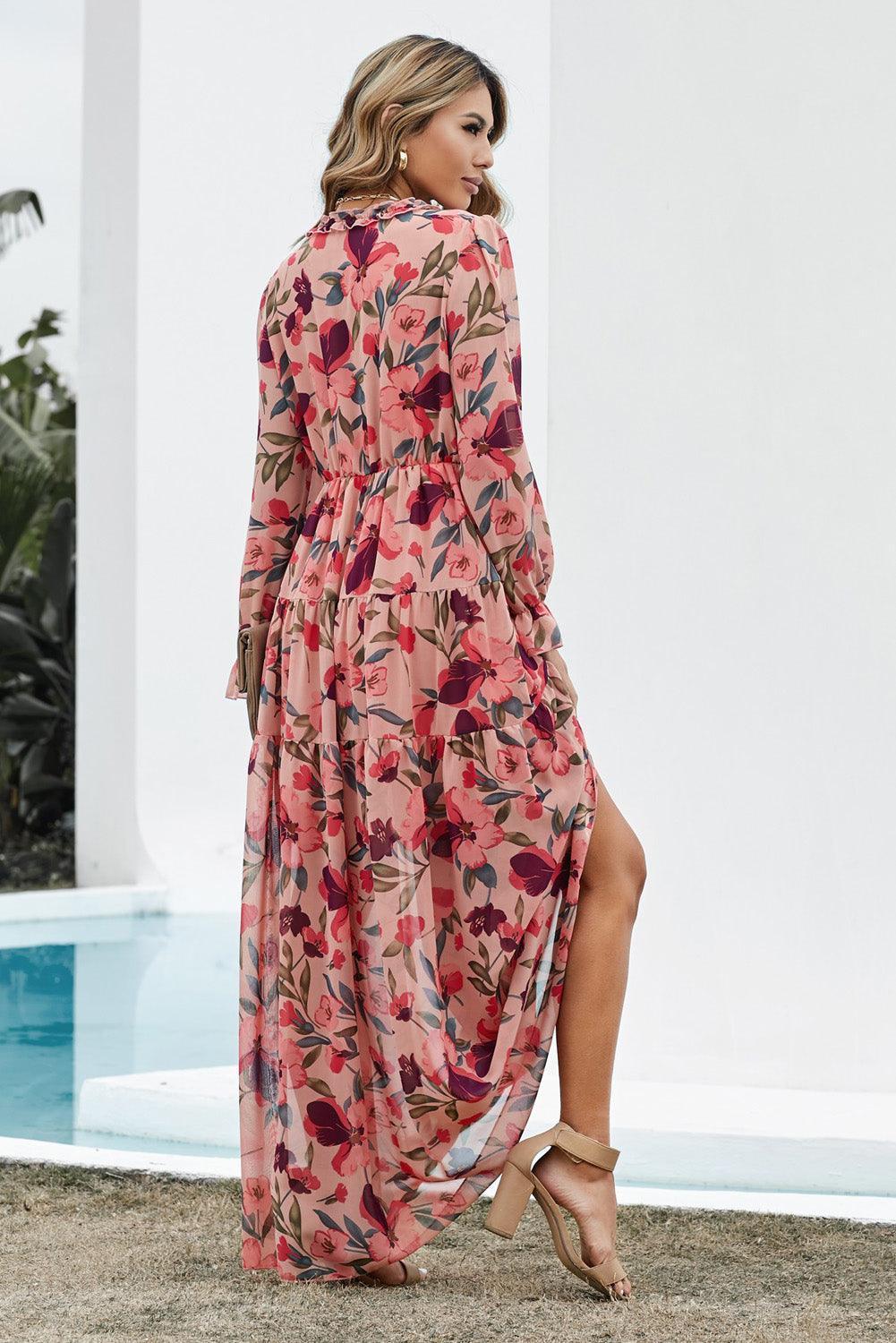 Summer Grandeur Floral Flounce Sleeve Maxi Dress - MXSTUDIO.COM