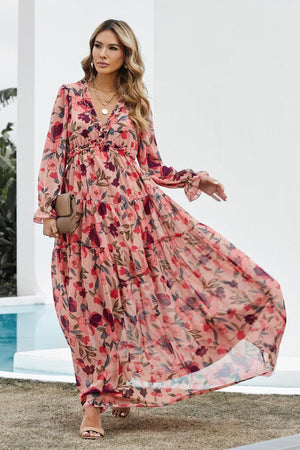 Summer Grandeur Floral Flounce Sleeve Maxi Dress - MXSTUDIO.COM