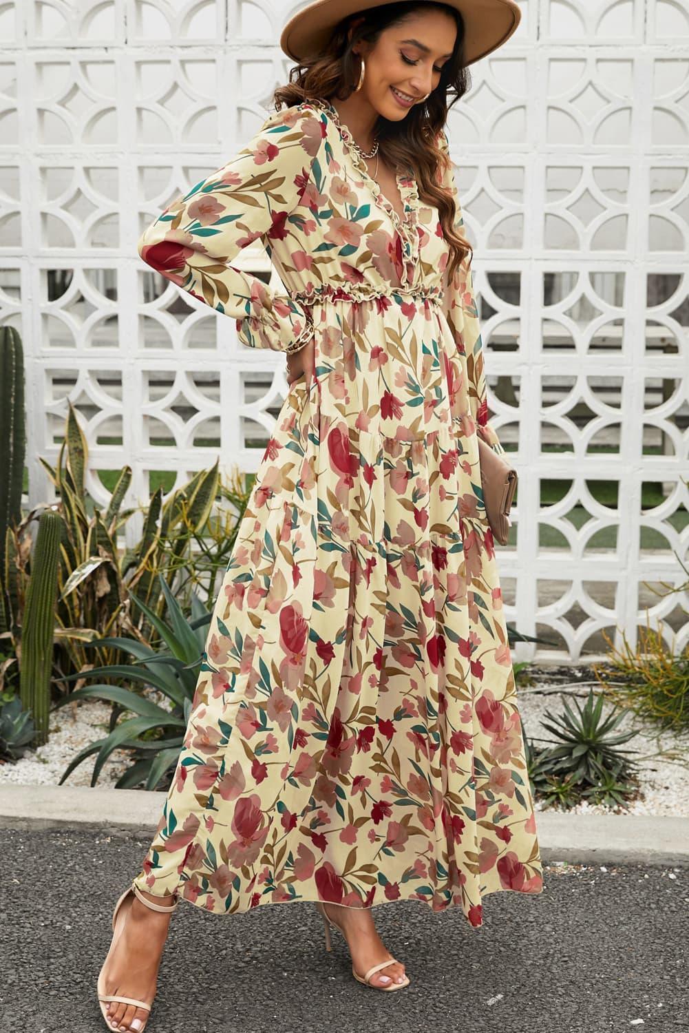 Summer Grandeur Floral Flounce Sleeve Maxi Dress - MXSTUDIO.COM