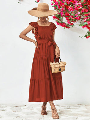 Summer Grandeur Flutter Sleeve Tiered Dress - MXSTUDIO.COM