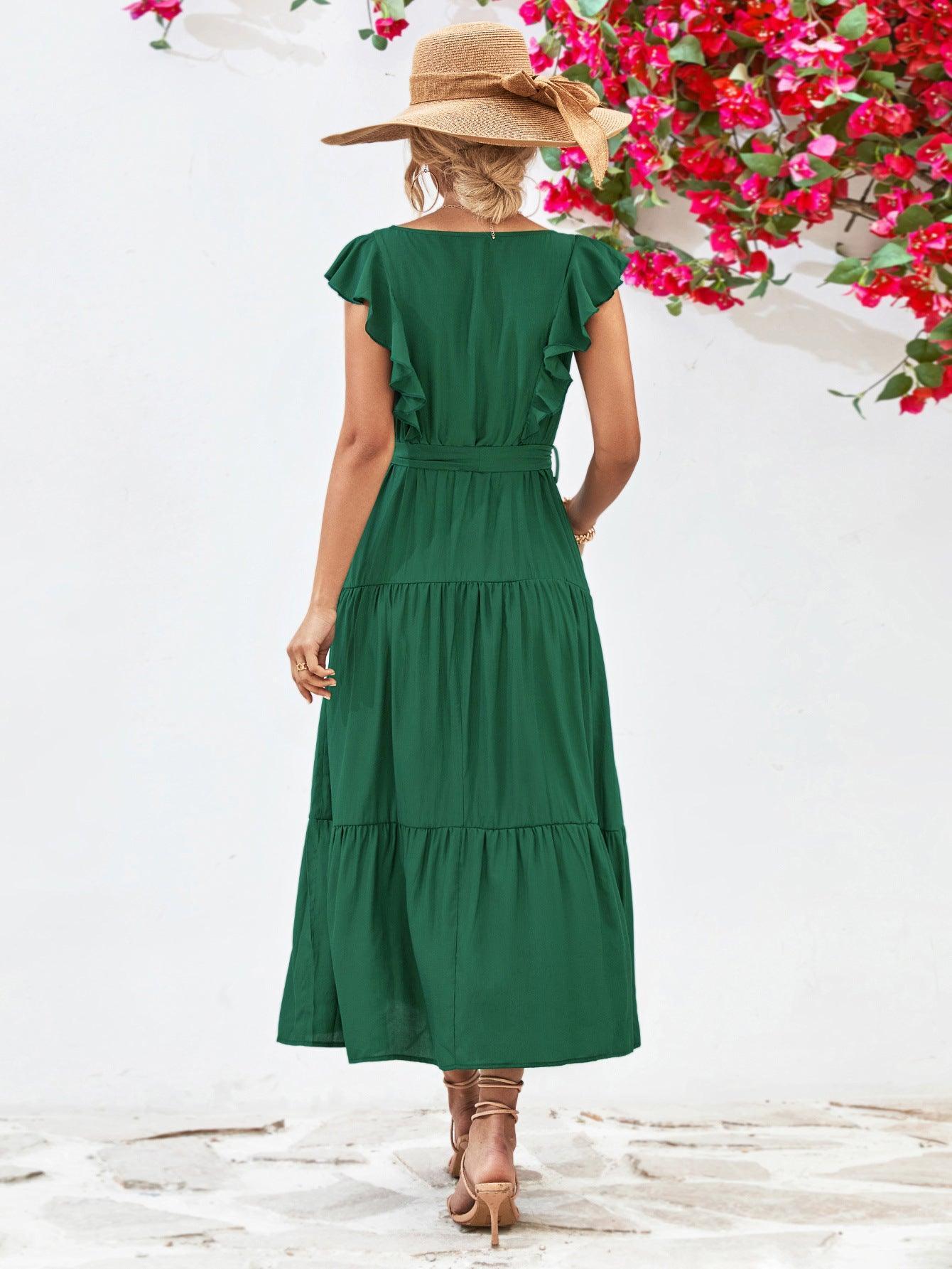 Summer Grandeur Flutter Sleeve Tiered Dress - MXSTUDIO.COM