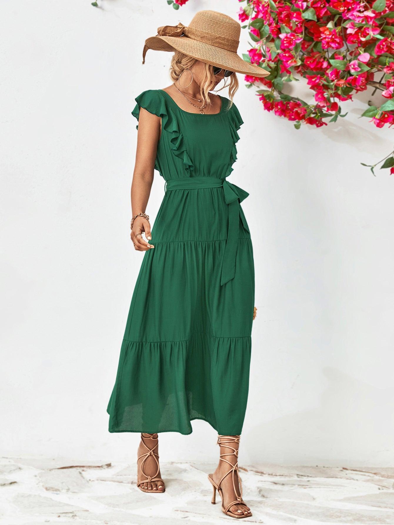 Summer Grandeur Flutter Sleeve Tiered Dress - MXSTUDIO.COM