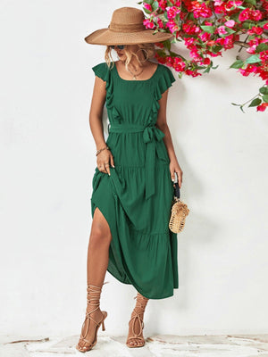 Summer Grandeur Flutter Sleeve Tiered Dress - MXSTUDIO.COM