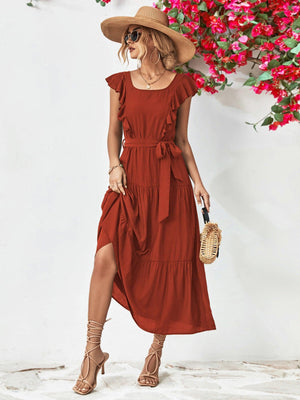 Summer Grandeur Flutter Sleeve Tiered Dress - MXSTUDIO.COM