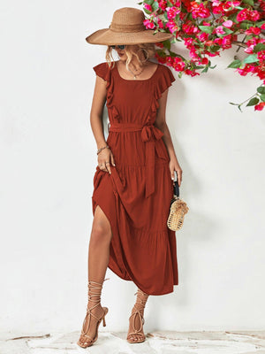 Summer Grandeur Flutter Sleeve Tiered Dress - MXSTUDIO.COM