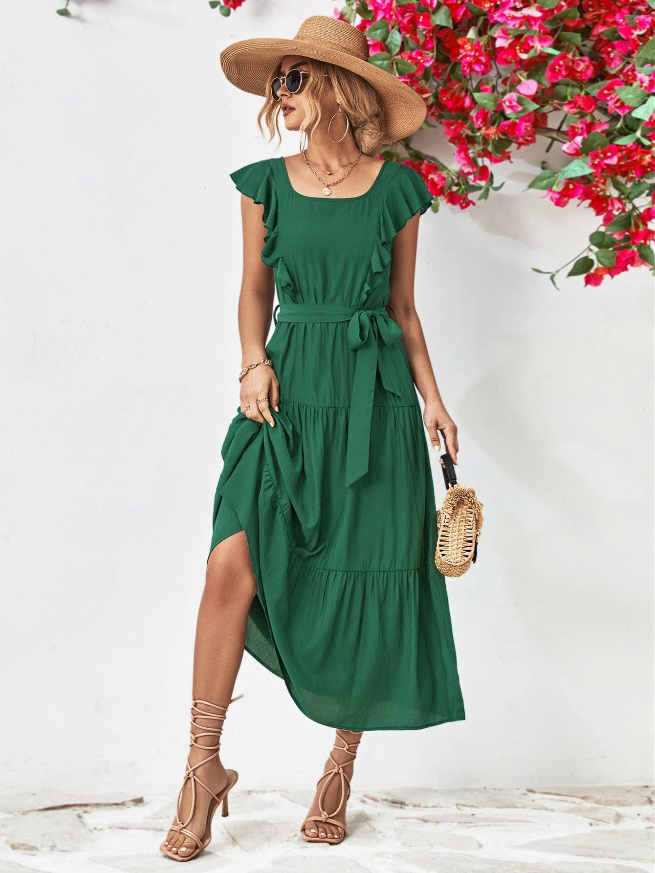 Summer Grandeur Flutter Sleeve Tiered Dress - MXSTUDIO.COM