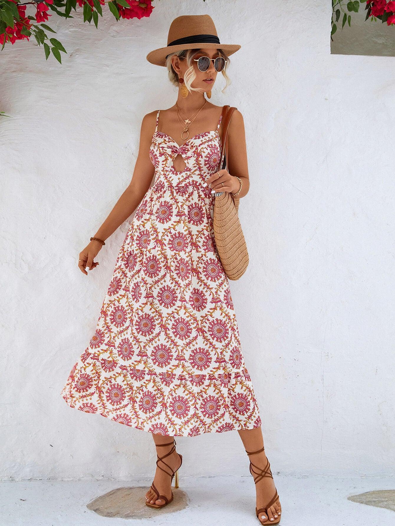 Summer Icon Cutout Spaghetti Strap Midi Dress - MXSTUDIO.COM