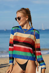 Summer Leisure Rainbow Openwork Striped Cover-Up - MXSTUDIO.COM