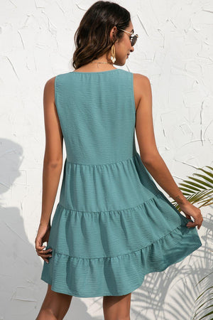 Summer Mood A-Line V Neck Tiered Dress - MXSTUDIO.COM