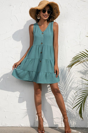 Summer Mood A-Line V Neck Tiered Dress - MXSTUDIO.COM