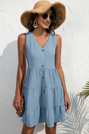 Summer Mood A-Line V Neck Tiered Dress - MXSTUDIO.COM