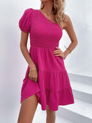 Summer Mystique One Shoulder Puff Sleeve Dress - MXSTUDIO.COM