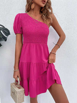 Summer Mystique One Shoulder Puff Sleeve Dress - MXSTUDIO.COM