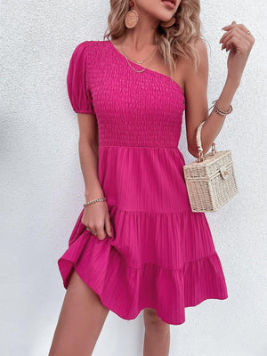 Summer Mystique One Shoulder Puff Sleeve Dress - MXSTUDIO.COM