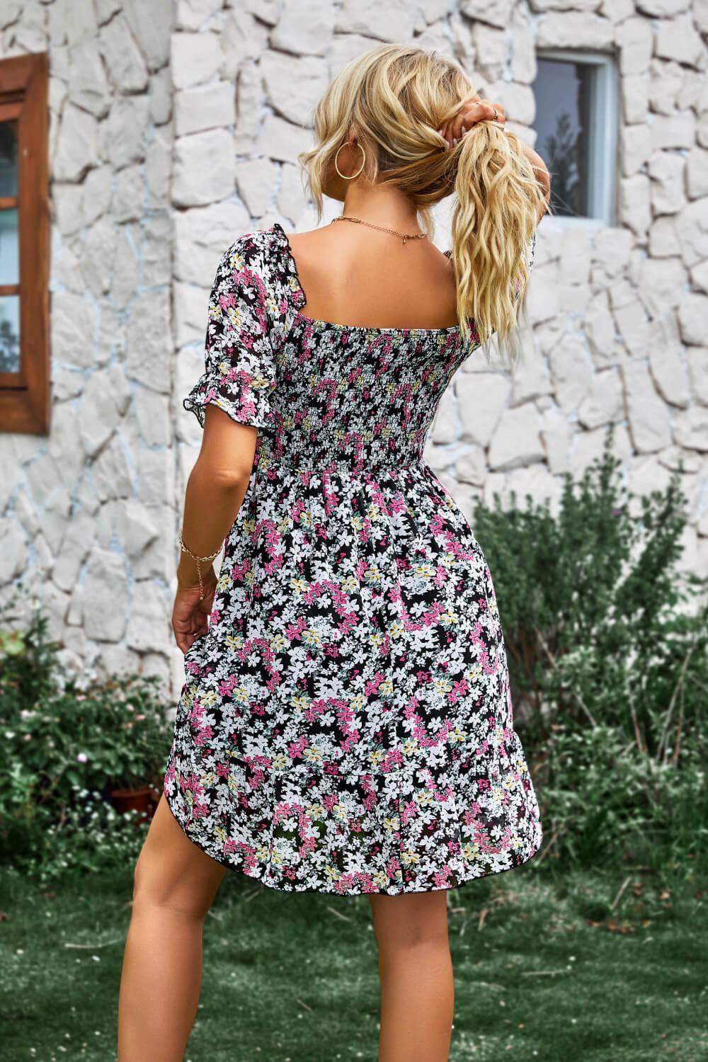 Summer Ready Floral Square Neck Mini Dress - MXSTUDIO.COM