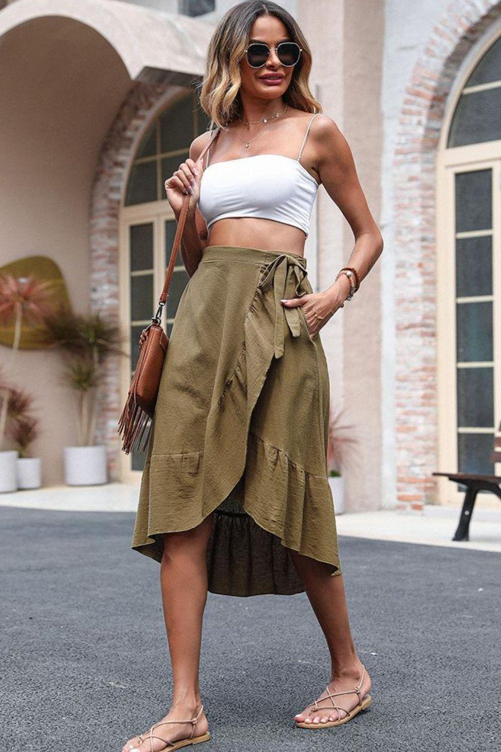 Summer Sensation Olive Green Ruffle Skirt - MXSTUDIO.COM