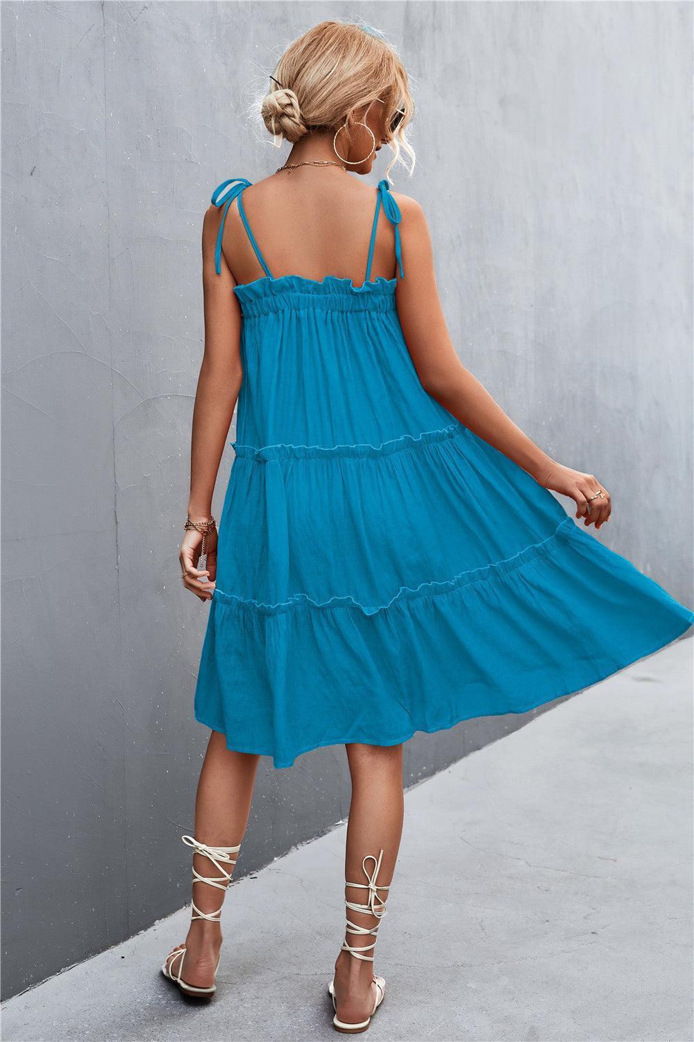 Summer Sensation Tiered Tie Shoulder Midi Dress - MXSTUDIO.COM