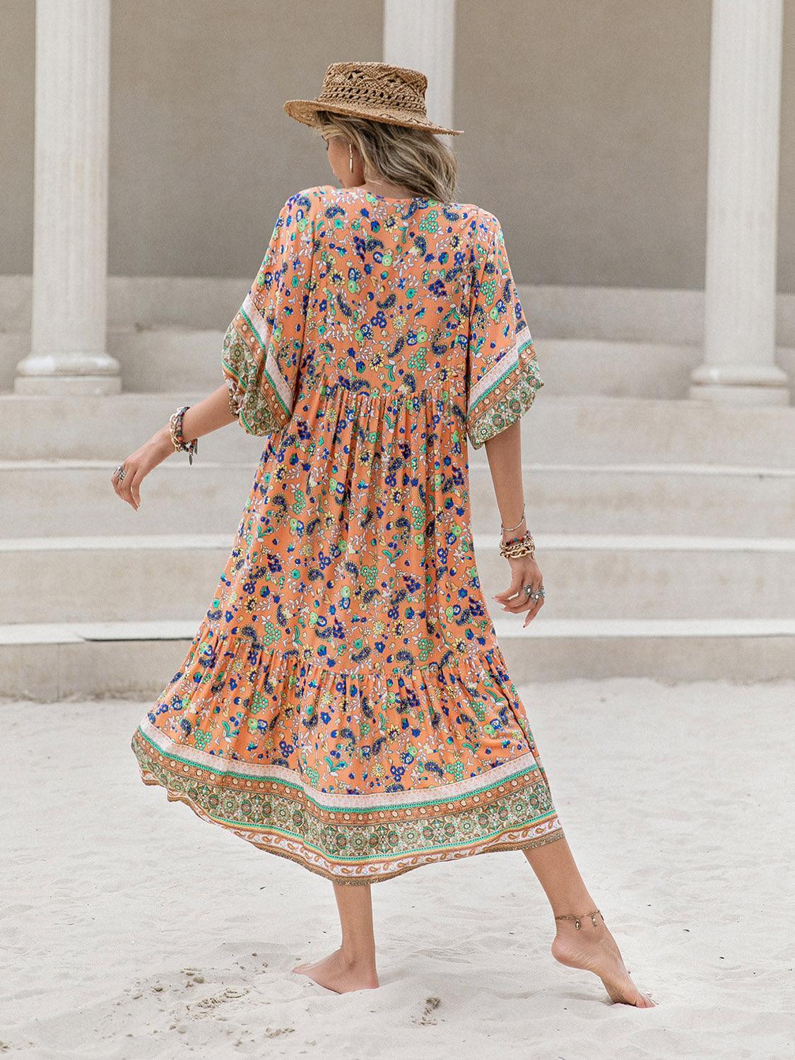 Summer Serenity Half Sleeve Floral Midi Dress - MXSTUDIO.COM