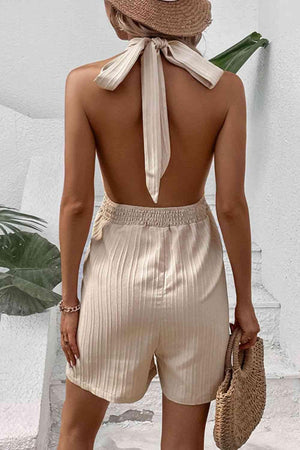 Summer Sophistication Halter Neck Open Back Romper - MXSTUDIO.COM